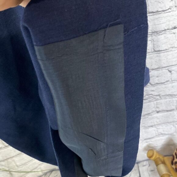 Maggy London Womens Linen Blend Button Front Collared Midi Linen Shift Dress Nav - Picture 10 of 13